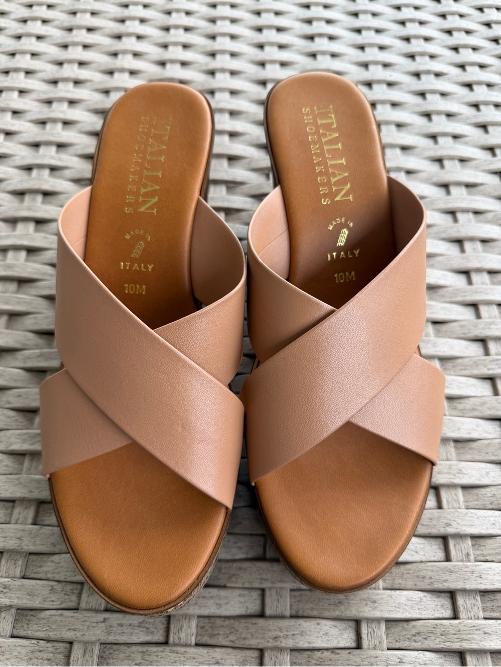 Italian Shoemakers Nude Cross-Band Slide Sandals